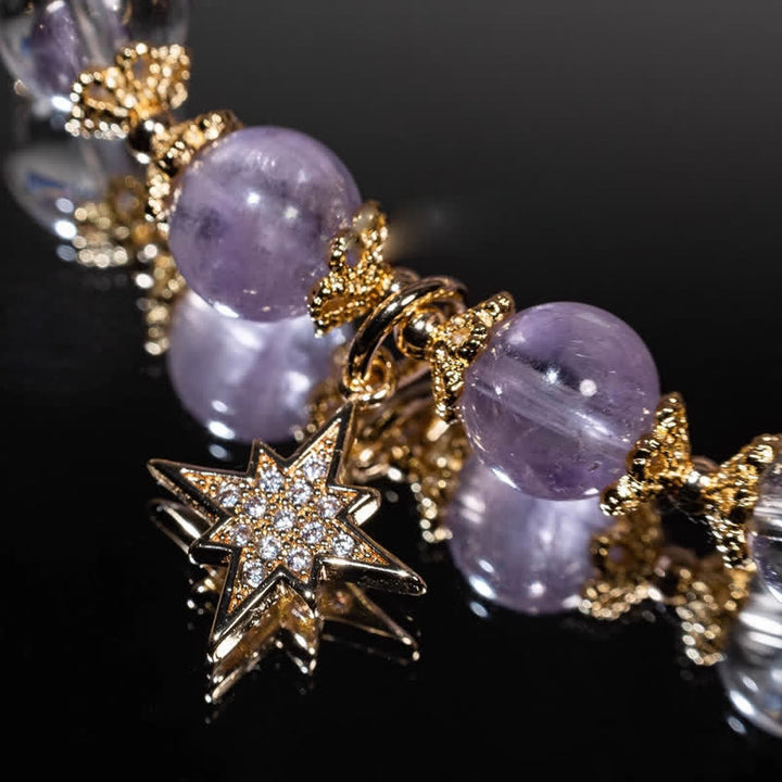 Pulsera con colgante de estrella de ocho puntas de lepidolita y amatista de Olivenorma 