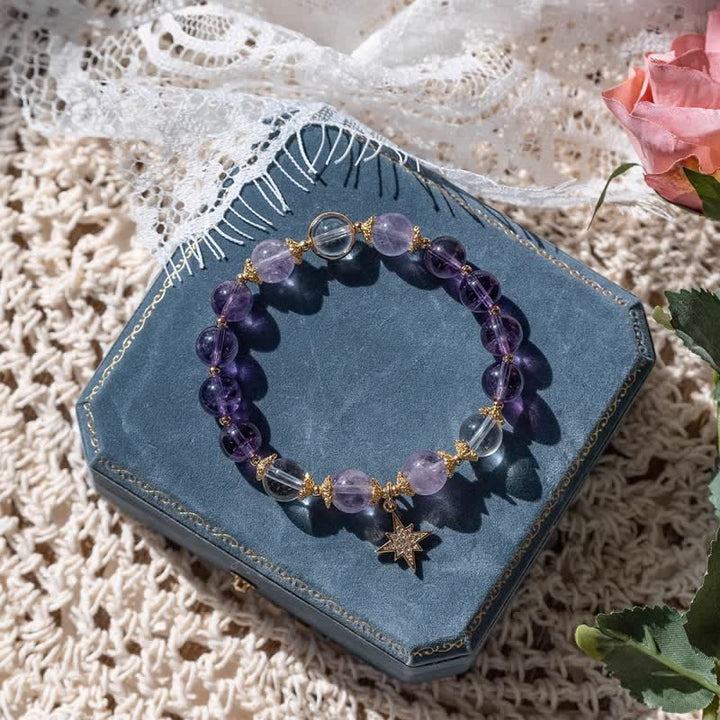 Pulsera con colgante de estrella de ocho puntas de lepidolita y amatista de Olivenorma 