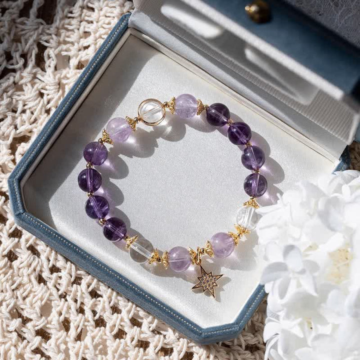 Pulsera con colgante de estrella de ocho puntas de lepidolita y amatista de Olivenorma 