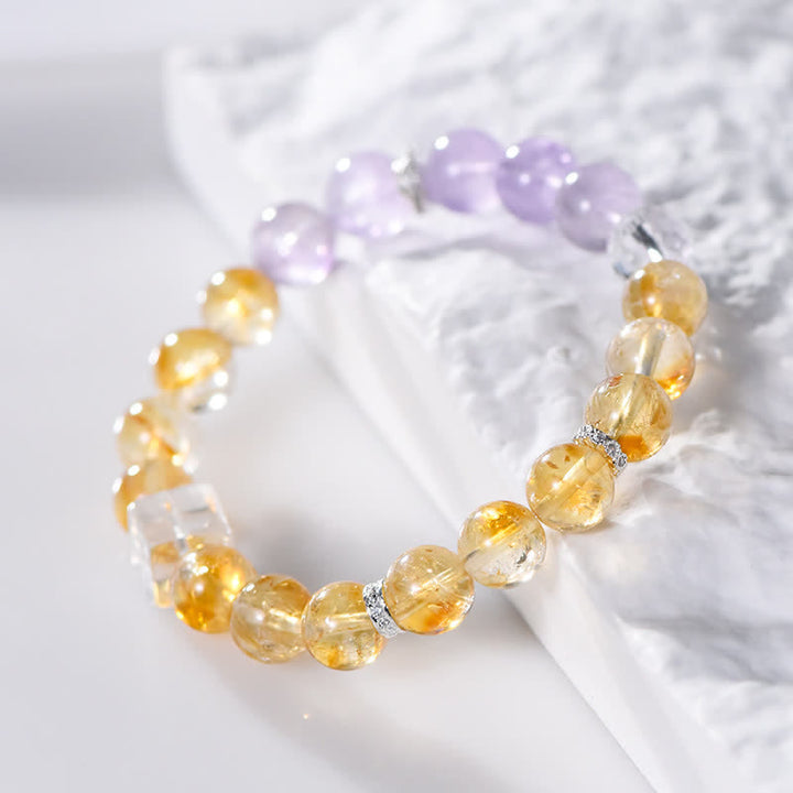 Pulsera de cuentas de citrino y amatista de 9,5 mm de Olivenorma 