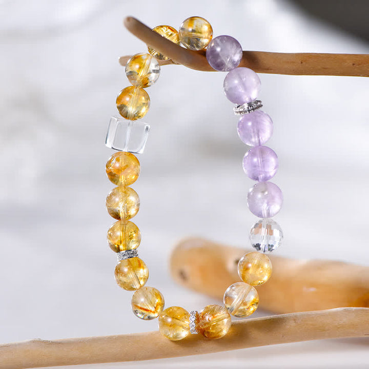 Pulsera de cuentas de citrino y amatista de 9,5 mm de Olivenorma 