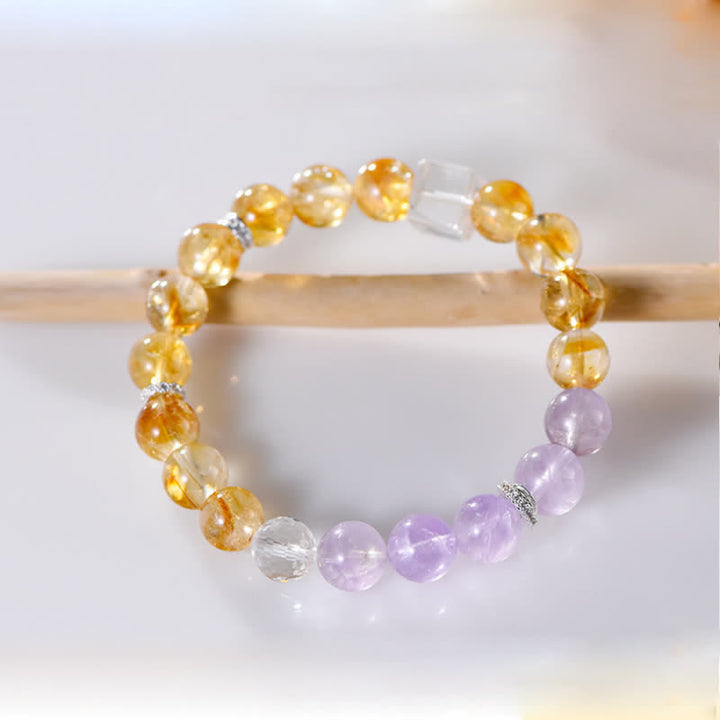 Pulsera de cuentas de citrino y amatista de 9,5 mm de Olivenorma 