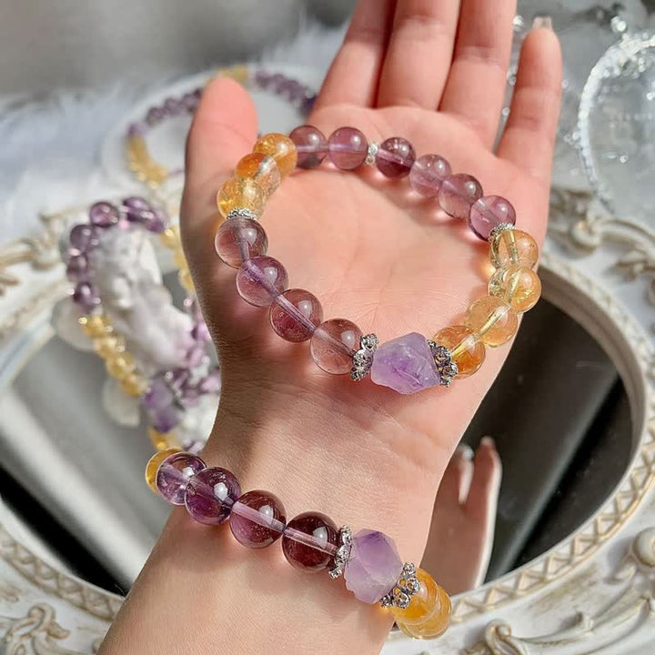 Pulsera de cuentas con colgante irregular de citrino y amatista natural de Olivenorma 