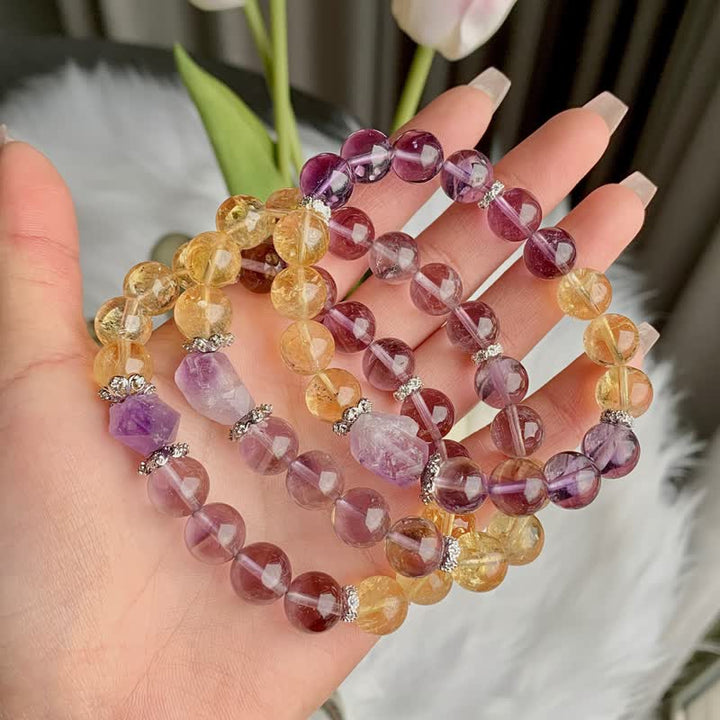 Pulsera de cuentas con colgante irregular de citrino y amatista natural de Olivenorma 