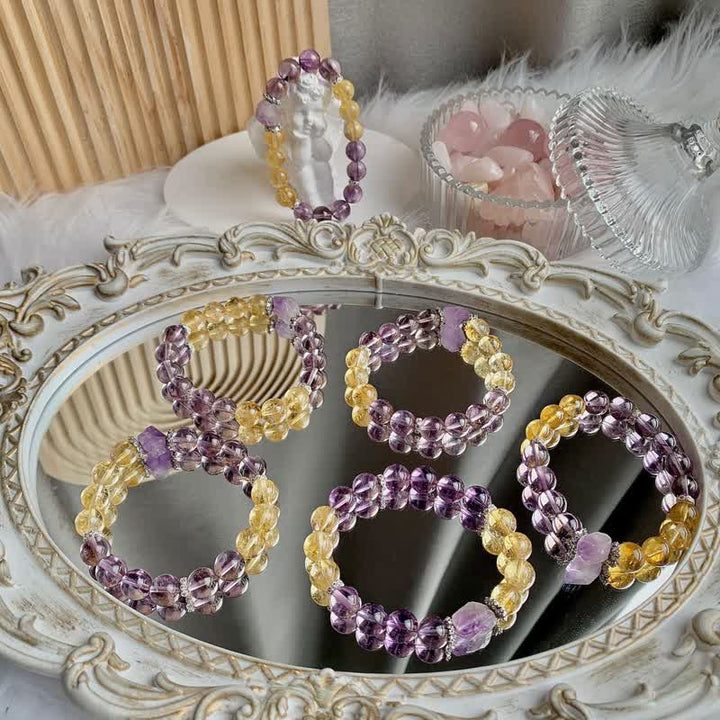 Pulsera de cuentas con colgante irregular de citrino y amatista natural de Olivenorma 