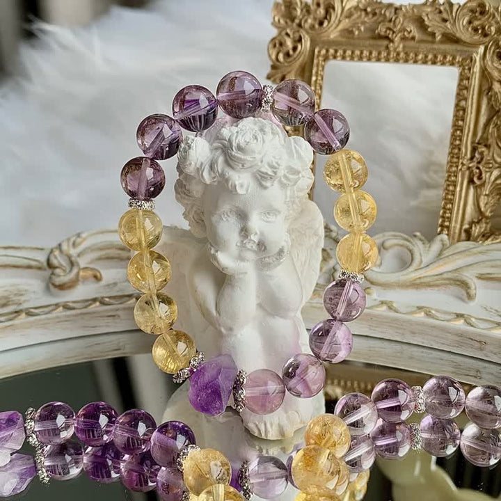 Pulsera de cuentas con colgante irregular de citrino y amatista natural de Olivenorma 