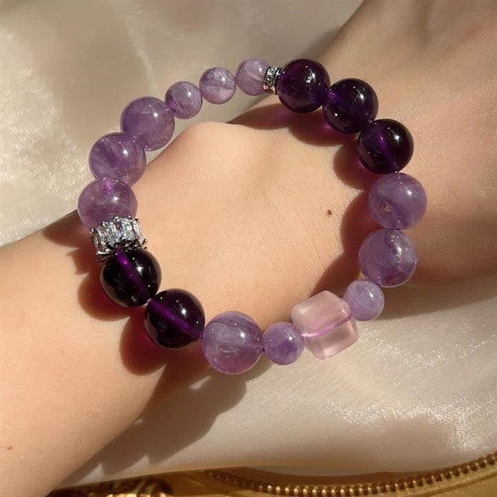 Pulsera de cuentas de lepidolita y amatista natural de Olivenorma