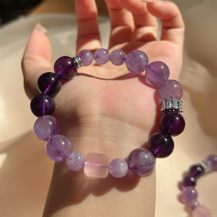 Pulsera de cuentas de lepidolita y amatista natural de Olivenorma