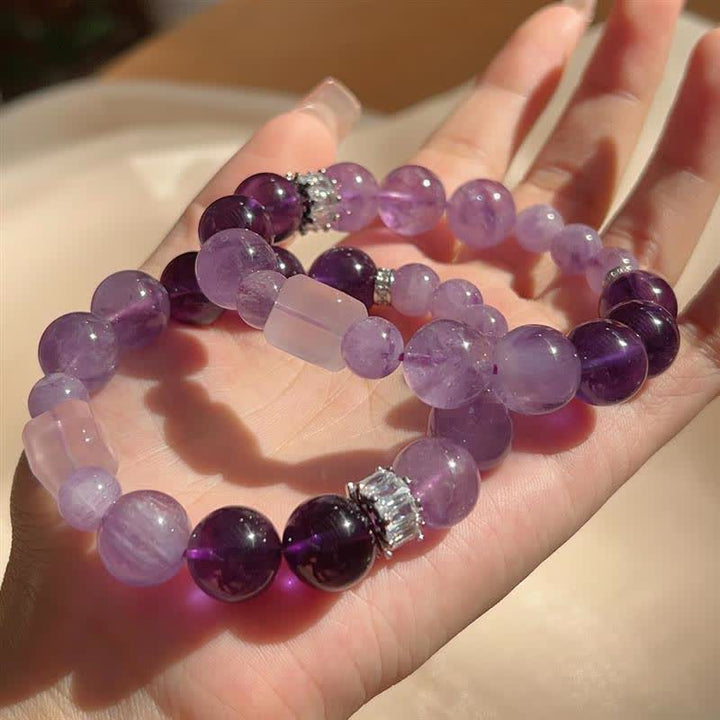 Pulsera de cuentas de lepidolita y amatista natural de Olivenorma