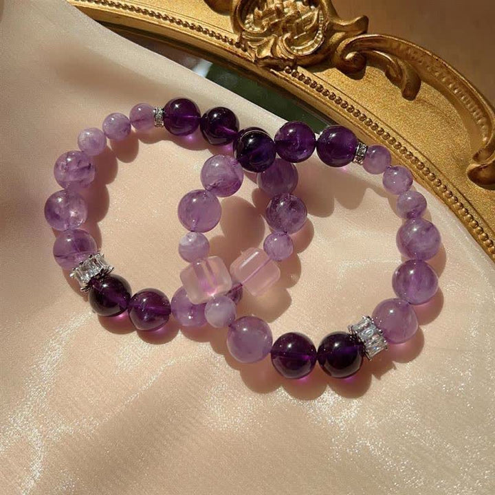 Pulsera de cuentas de lepidolita y amatista natural de Olivenorma