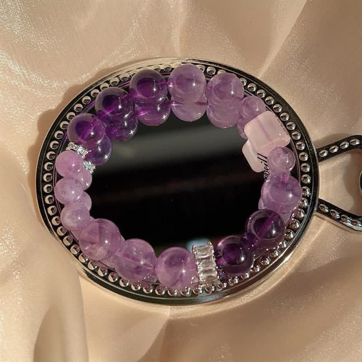 Pulsera de cuentas de lepidolita y amatista natural de Olivenorma
