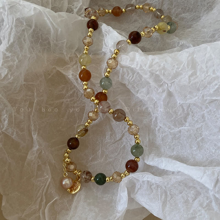 Pulsera doble de perlas de agua dulce con cuentas de cristal natural de Olivenorma 