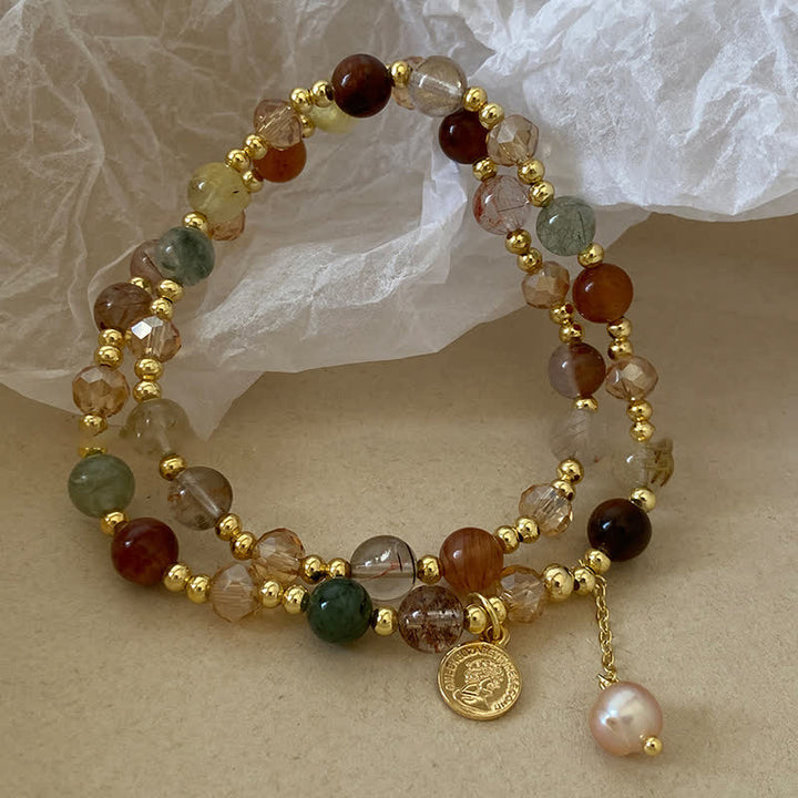 Pulsera doble de perlas de agua dulce con cuentas de cristal natural de Olivenorma 