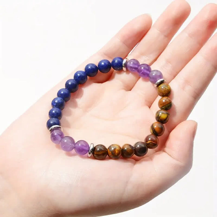 Pulsera de cuentas de amatista, lapislázuli y ojo de tigre de Olivenorma 