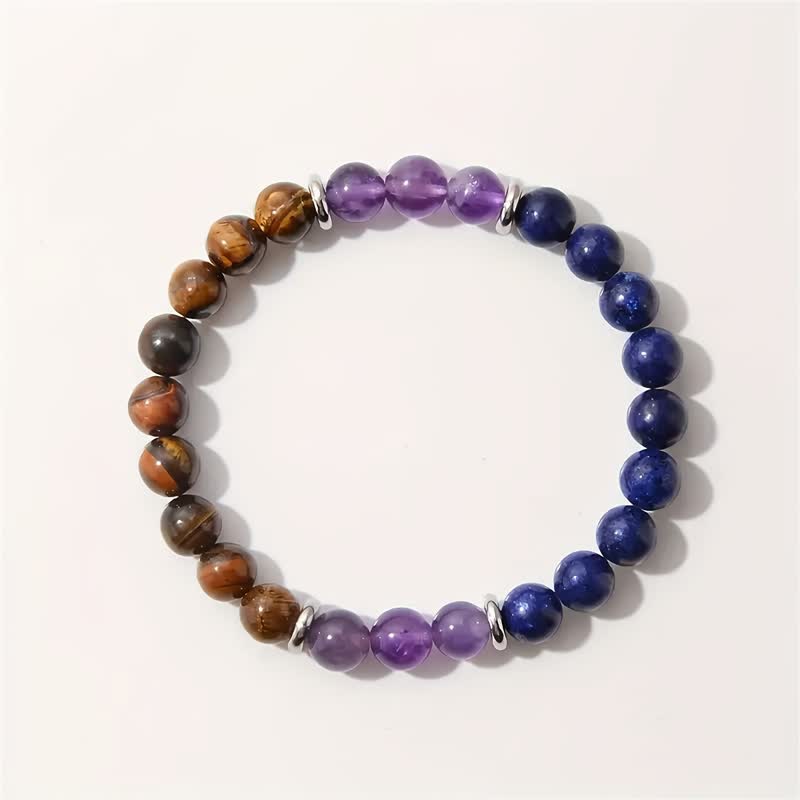 Pulsera de cuentas de amatista, lapislázuli y ojo de tigre de Olivenorma 