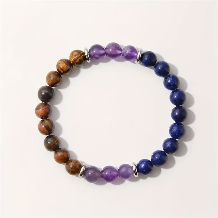 Pulsera de cuentas de amatista, lapislázuli y ojo de tigre de Olivenorma 