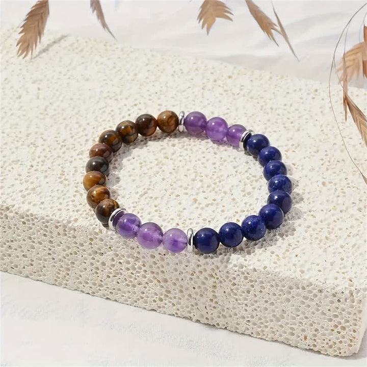 Pulsera de cuentas de amatista, lapislázuli y ojo de tigre de Olivenorma 
