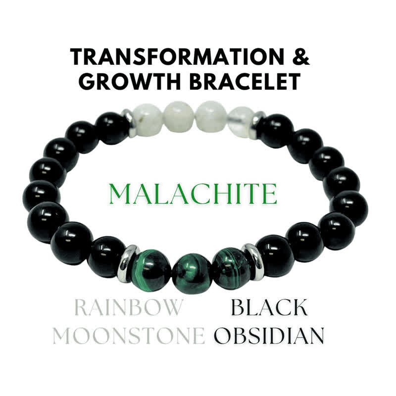 Pulsera de cuentas de piedra lunar, malaquita y obsidiana de Olivenorma 