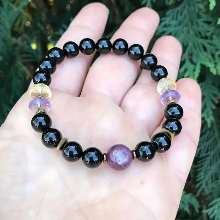 Pulsera de cuentas de amatista y obsidiana de 8 mm de Olivenorma 