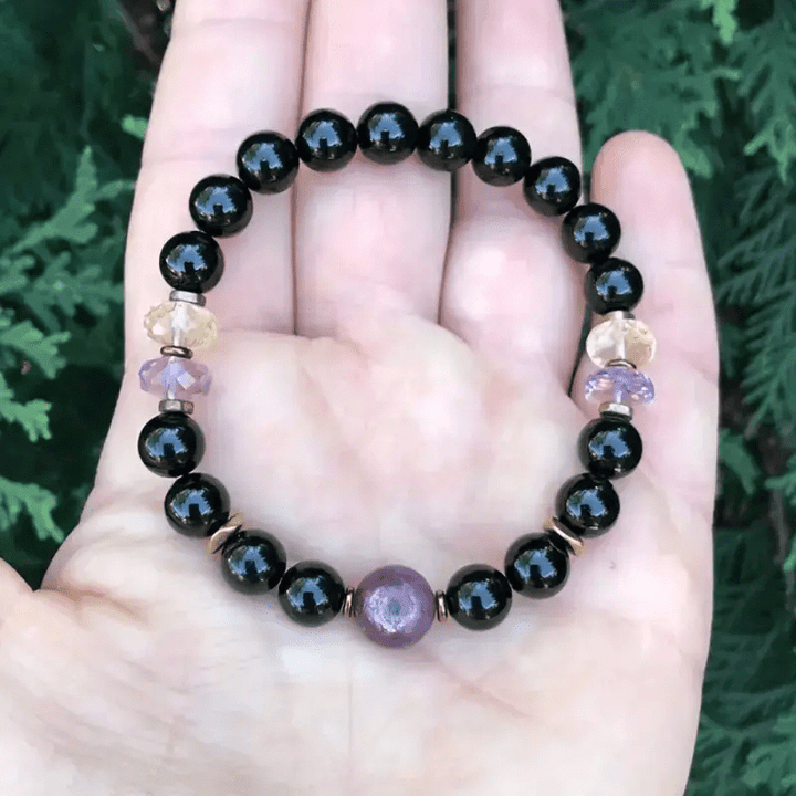 Pulsera de cuentas de amatista y obsidiana de 8 mm de Olivenorma 