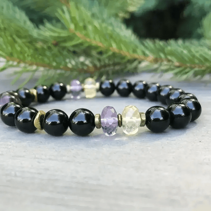 Pulsera de cuentas de amatista y obsidiana de 8 mm de Olivenorma 