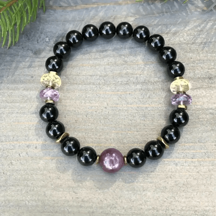 Pulsera de cuentas de amatista y obsidiana de 8 mm de Olivenorma 