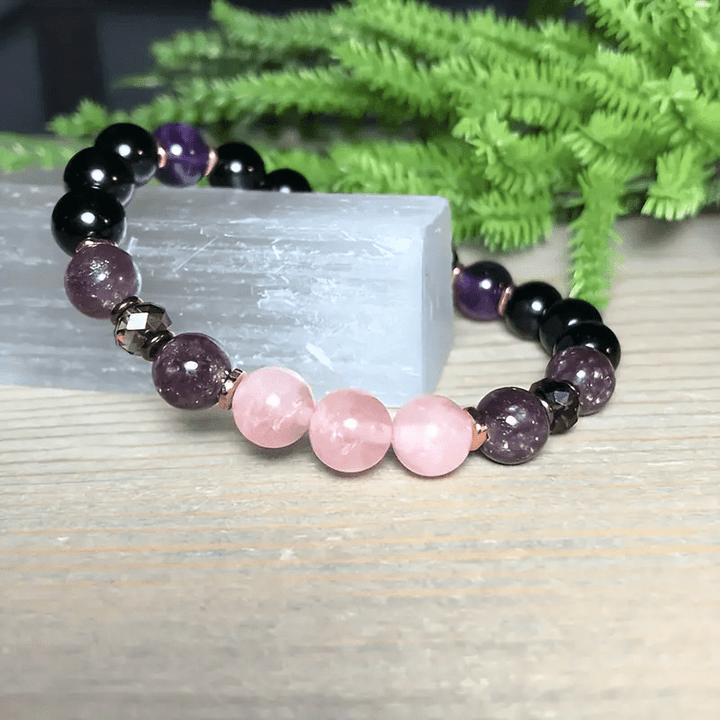 Pulsera Olivenorma de cuentas de amatista, obsidiana y cuarzo rosa de 8 mm