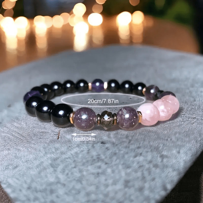 Pulsera Olivenorma de cuentas de amatista, obsidiana y cuarzo rosa de 8 mm