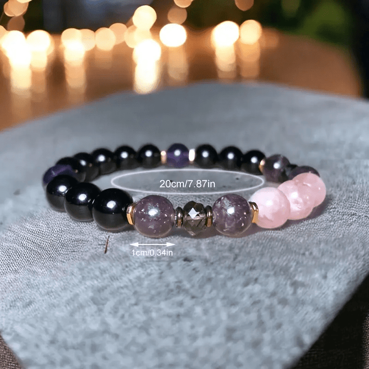 Pulsera Olivenorma de cuentas de amatista, obsidiana y cuarzo rosa de 8 mm