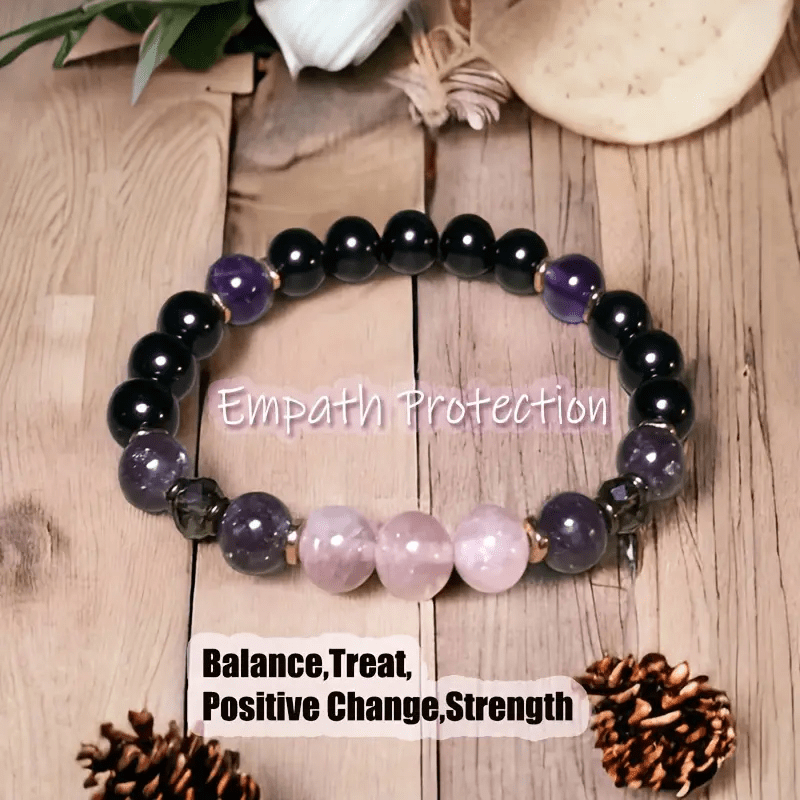 Pulsera Olivenorma de cuentas de amatista, obsidiana y cuarzo rosa de 8 mm