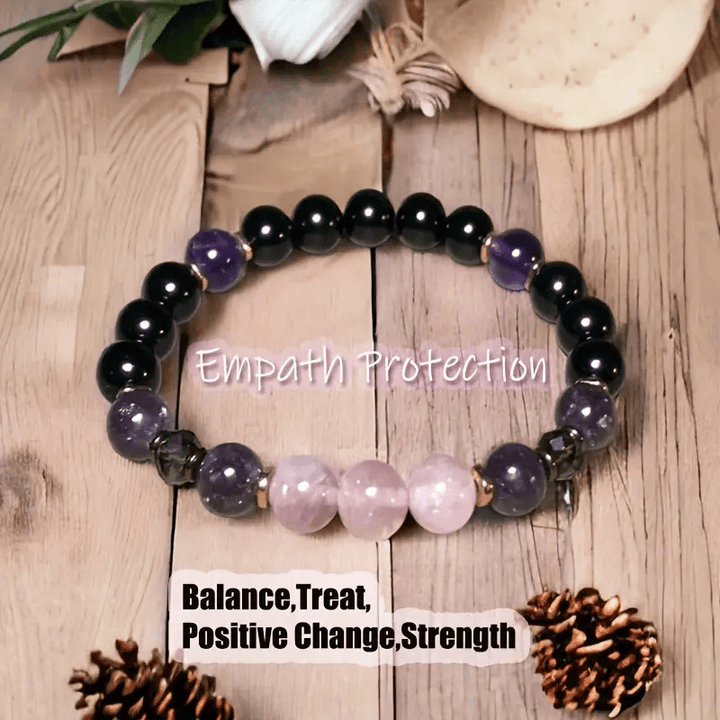 Pulsera Olivenorma de cuentas de amatista, obsidiana y cuarzo rosa de 8 mm