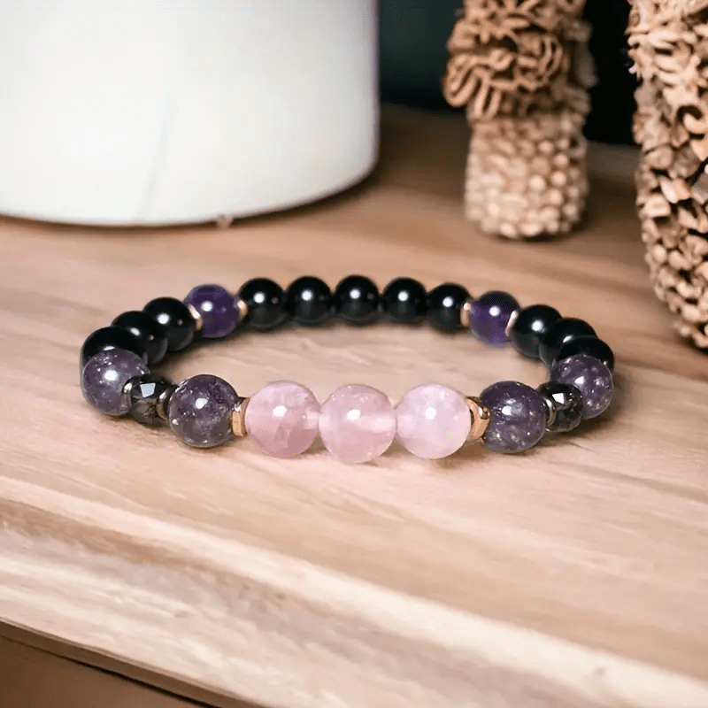 Pulsera Olivenorma de cuentas de amatista, obsidiana y cuarzo rosa de 8 mm