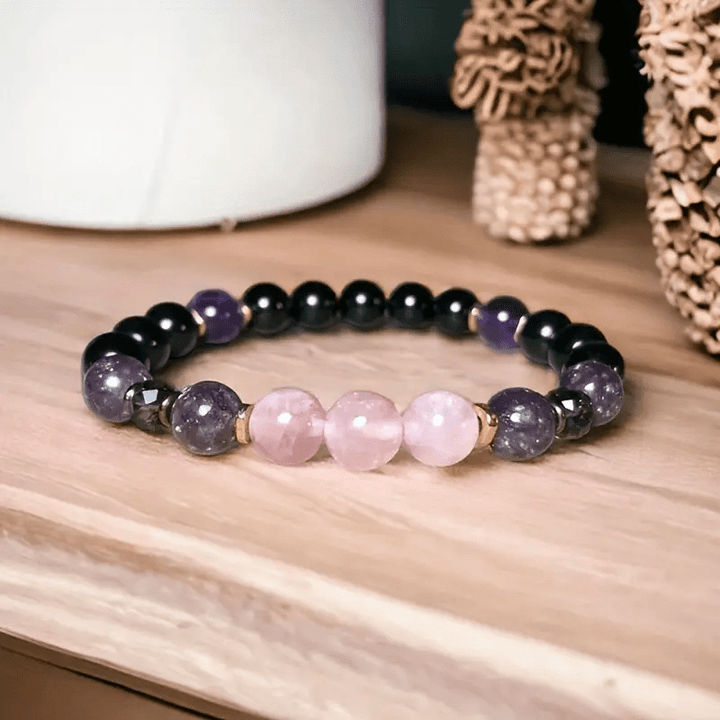 Pulsera Olivenorma de cuentas de amatista, obsidiana y cuarzo rosa de 8 mm