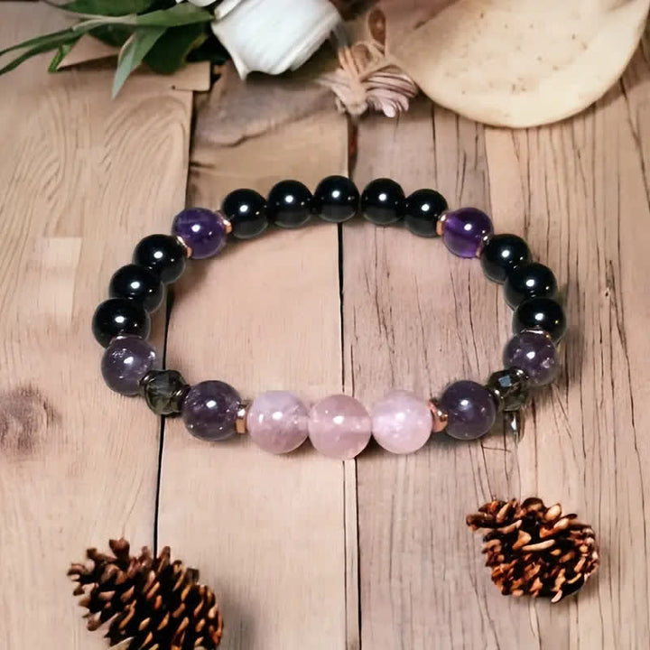 Pulsera Olivenorma de cuentas de amatista, obsidiana y cuarzo rosa de 8 mm
