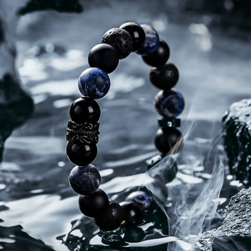 Pulsera de cuentas de cristal natural "Lord Black Warrior" de Olivenorma 