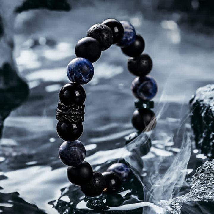 Pulsera de cuentas de cristal natural "Lord Black Warrior" de Olivenorma 