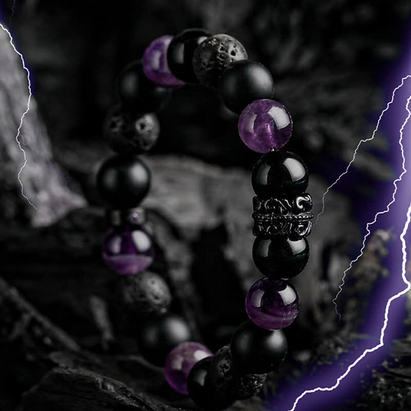 Pulsera de cuentas de cristal natural "Lord Black Warrior" de Olivenorma 