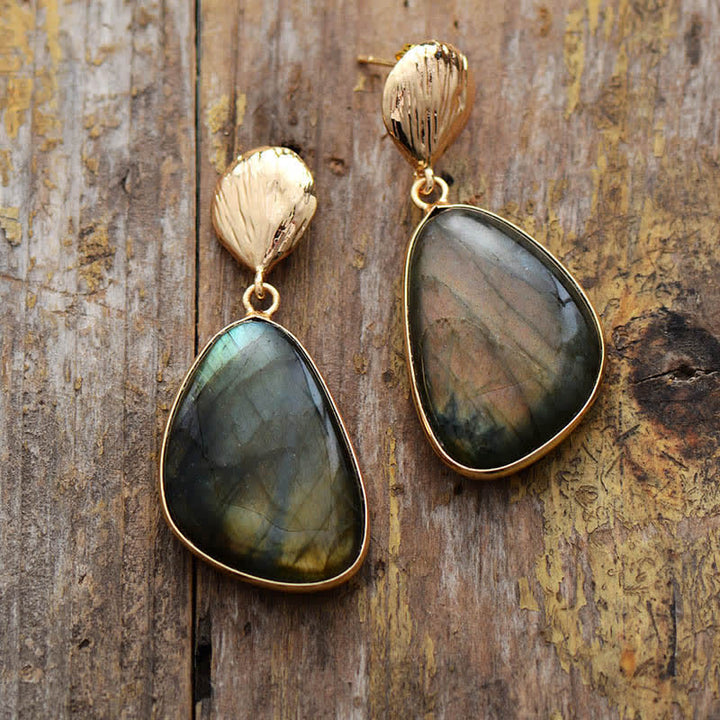 Pendientes colgantes de concha de labradorita natural de Olivenorma
