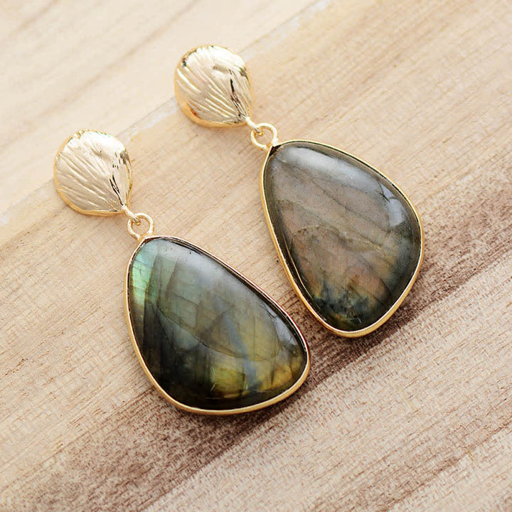 Pendientes colgantes de concha de labradorita natural de Olivenorma