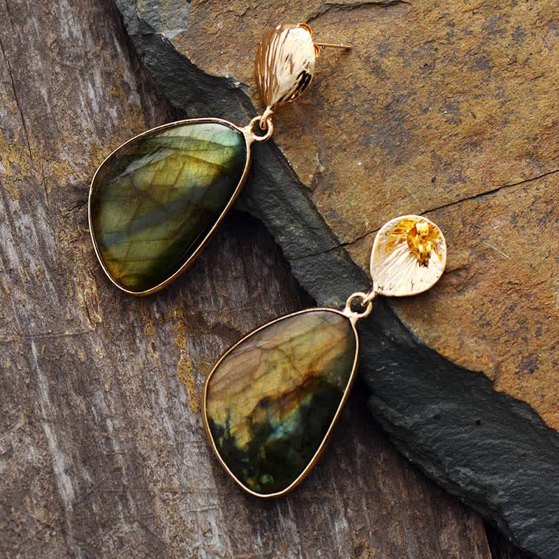 Pendientes colgantes de concha de labradorita natural de Olivenorma