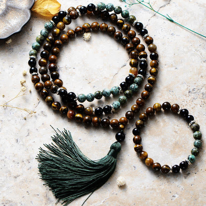 Pulsera y collar con mala de 108 cuentas de cristal de Olivenorma 
