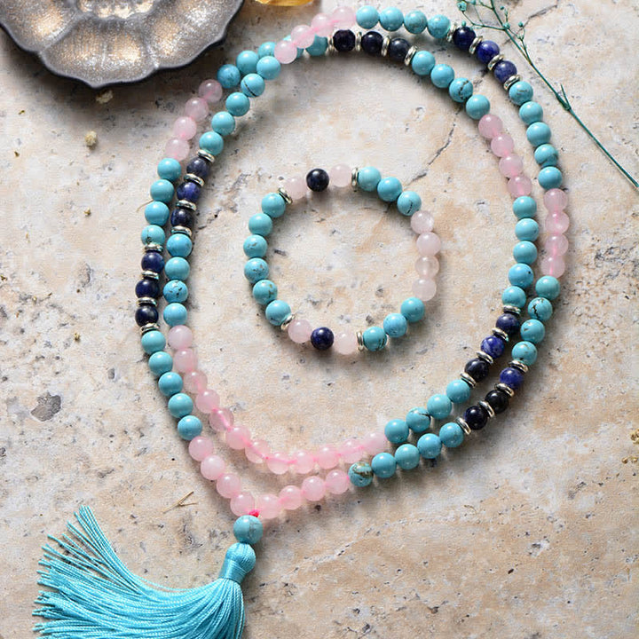 Pulsera y collar con mala de 108 cuentas de cristal de Olivenorma 