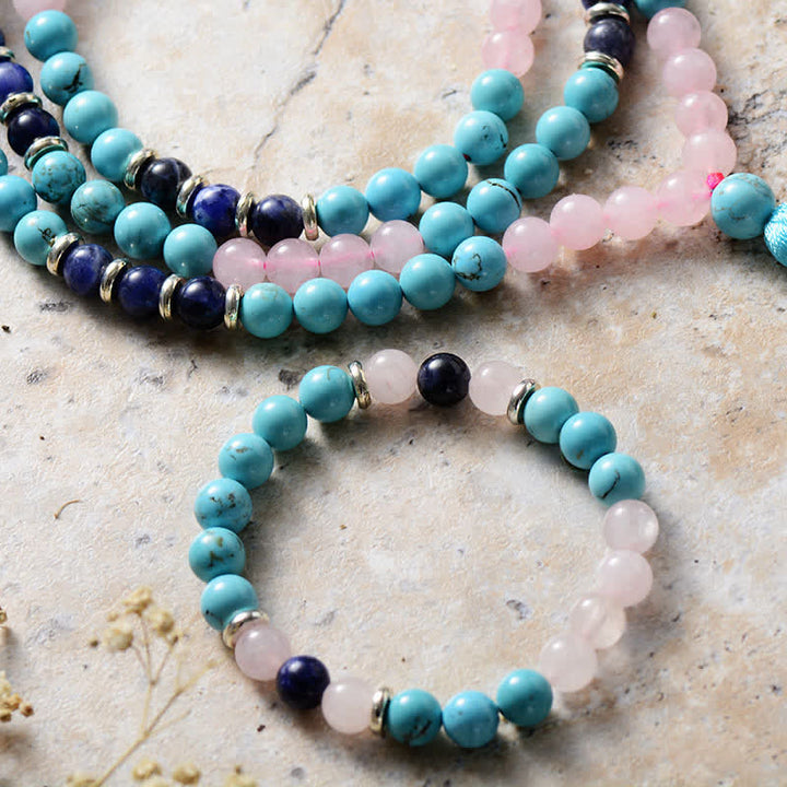 Pulsera y collar con mala de 108 cuentas de cristal de Olivenorma 
