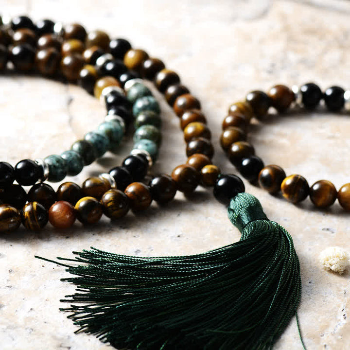Pulsera y collar con mala de 108 cuentas de cristal de Olivenorma 