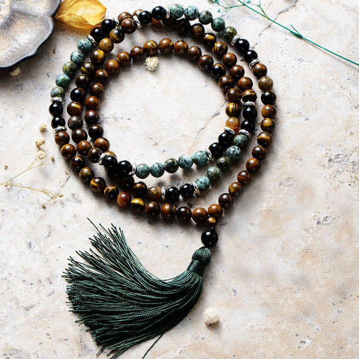 Pulsera y collar con mala de 108 cuentas de cristal de Olivenorma 