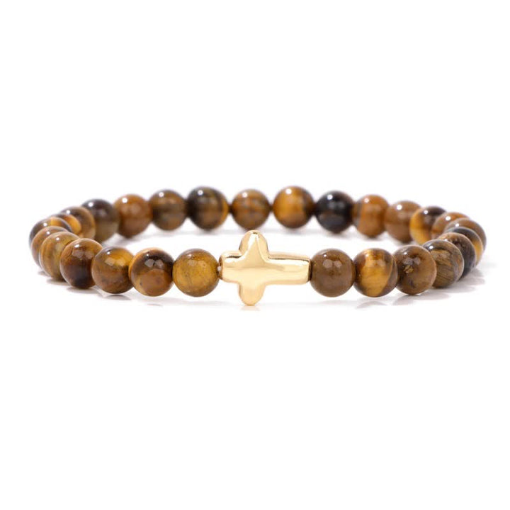 Pulsera con colgante de cruz de cuentas de piedra natural de 6 mm de Olivenorma 