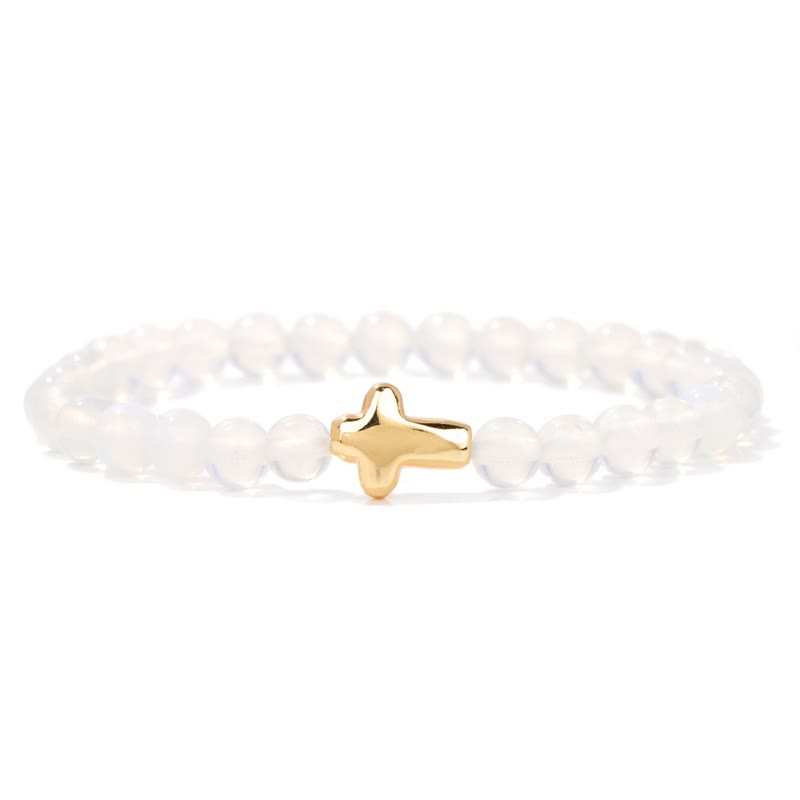 Pulsera con colgante de cruz de cuentas de piedra natural de 6 mm de Olivenorma 