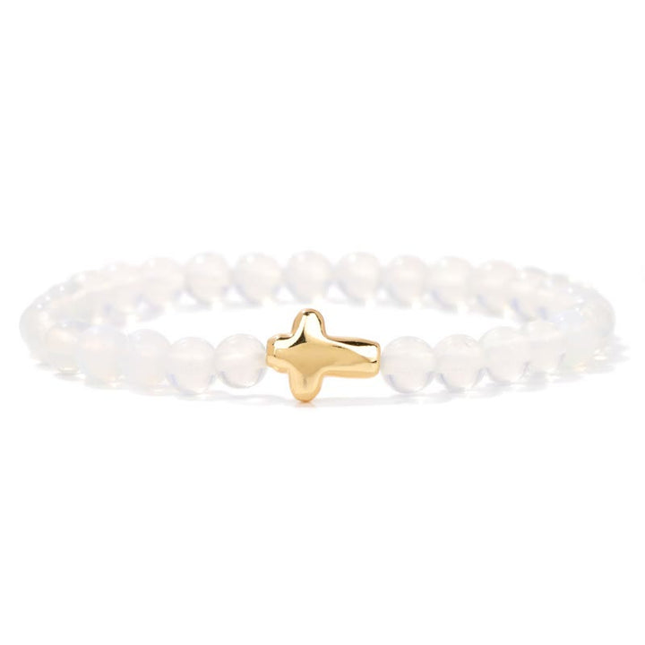 Pulsera con colgante de cruz de cuentas de piedra natural de 6 mm de Olivenorma 