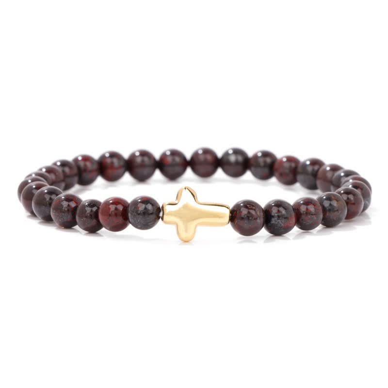 Pulsera con colgante de cruz de cuentas de piedra natural de 6 mm de Olivenorma 