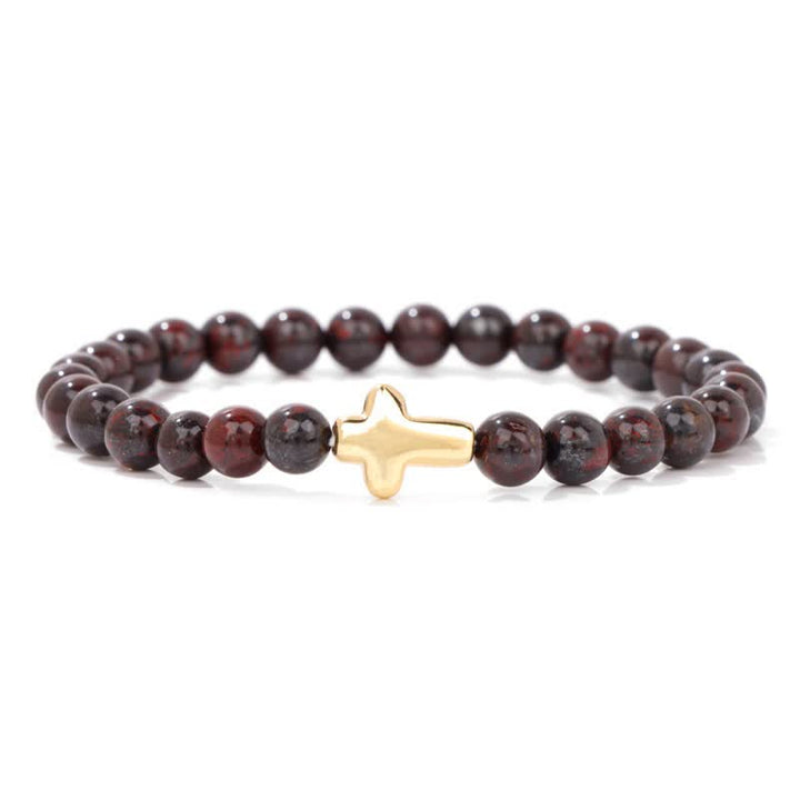 Pulsera con colgante de cruz de cuentas de piedra natural de 6 mm de Olivenorma 